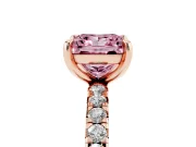 Fancy Pink Princess Cut Diamond Pavé Solitaire Ring Set in Rose gold with Round Band and Prong Setting