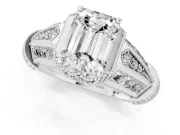 Emerald Cut Diamond Vintage-Inspired Milgrain Ring Set in Silver with Accent Split Shank