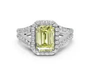 Emerald Cut Halo Pavé Engagement Ring Setting for a Fancy Yellow Lab-Grown Diamond | Narrow Split Shank | Platinum