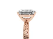 Emerald Cut Diamond Solitaire Milgrain Engraved Band Set in Rose gold with Prong Setting