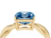 Fancy Blue Asscher Cut Diamond Solitaire Twisted Pavé Ring Set in Yellow gold with Prong Setting
