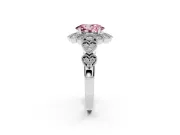 Oval Scalloped Halo Engagement Ring Setting for a Fancy Pink Lab-Grown Diamond | Heart Pavé Band | White Gold