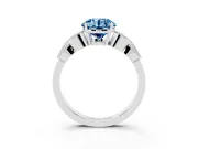 Fancy Blue Round Cut Diamond Milgrain Leaf Band Solitaire Ring Set in Silver with Accent Stones and Prong Setting