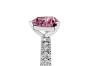Fancy Pink Heart Cut Diamond Solitaire Ring Set in Silver with Slim Pavé Band and Prong Setting