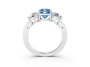 Cushion Cut Three Stone Engagement Ring Setting for a Fancy Blue Lab-Grown Diamond | Wide Plain Band | Sterling Silver