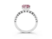 Fancy Pink Heart Cut Diamond Solitaire Engagement Ring Set in Platinum with Bezel Accents on Beaded Band