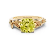 Cushion Cut Leaf Engagement Ring Setting for a Fancy Yellow Lab-Grown Diamond | Yellow Gold