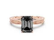 Fancy Black Emerald Cut Diamond Solitaire Milgrain Engraved Band Set in Rose gold with Prong Setting