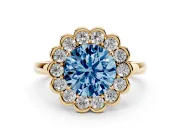 Round Scalloped Cluster Halo Engagement Ring Setting for a Fancy Blue Lab-Grown Diamond | Plain Band | Yellow Gold