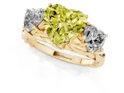Heart-Shaped Three Stone Engagement Ring Setting for a Fancy Yellow Lab-Grown Diamond | Braided Band | Yellow Gold