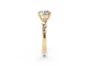 Round Cut Diamond Solitaire Vine Band Ring Set in Yellow gold with Round Accents and Prong Setting