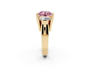 Fancy Pink Round Cut Diamond Three-Stone Channel Set Ring Set in Yellow gold with Smooth Polished Band