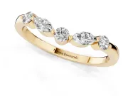 Round and Marquise Diamond Half Eternity Band Set in Yellow gold with Alternating Prong Setting