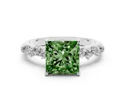 Fancy Green Princess Cut Diamond Cluster Solitaire Ring Set in Silver with Prong Setting