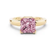 Fancy Pink Princess Cut Diamond Solitaire Ring Set in Yellow gold with Prong Head and Smooth Polished Band