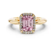 Emerald Cut Halo Engagement Ring Setting for a Fancy Pink Lab-Grown Diamond | Plain Tapered Band | Yellow Gold