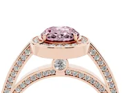 Fancy Pink Oval Cut Diamond Halo Pavé Split Shank Ring Set in Rose gold with Prong Setting