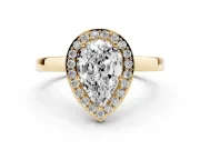 Pear-Shaped Thin Halo Low Profile Engagement Ring Setting | Slim Plain Band | Yellow Gold