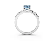 Fancy Blue Oval Cut Diamond Solitaire Vine Band Ring Set in White gold with Round Accents and Prong Setting