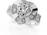 Heart Cut Diamond Milgrain Halo Ring Set in Silver with Split Shank