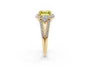 Asscher Cut Scalloped Halo Engagement Ring Setting for a Fancy Yellow Lab-Grown Diamond | Pear Side Stones | Yellow Gold