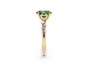 Fancy Green Oval Cut Diamond Solitaire Vine Band Ring Set in Yellow gold with Round Accents and Prong Setting