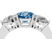 Round Three Stone Engagement Ring Setting for a Fancy Blue Lab-Grown Diamond | Large Round Side Stones | Platinum