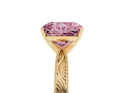 Fancy Pink Radiant Cut Diamond Solitaire Milgrain Engraved Band Set in Yellow gold with Prong Setting