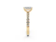 Emerald Cut Diamond Solitaire Set in Yellow gold with Round Pavé Band and Prong Setting