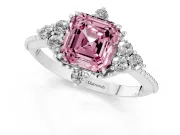 Fancy Pink Asscher Cut Diamond Cluster Ring Set in White gold with Beaded Band