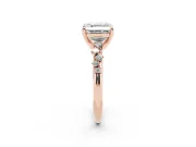 Asscher Cut Diamond Solitaire Vine Band Ring Set in Rose gold with Round Accents and Prong Setting