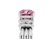 Fancy Pink Three-Stone Cushion Cut Diamond Channel Set Ring Set in Silver with Bar Prongs