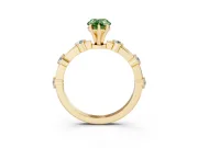 Fancy Green Pear Cut Diamond Solitaire Ring Set in Yellow gold with Bezel Set Side Stones and Prong Setting
