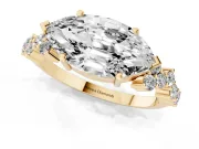 Marquise Scattered Accent Engagement Ring Setting | Slim Band | Yellow Gold