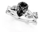 Pear-Shaped Twisted Vine Engagement Ring Setting for a Black Center | Marquise Leaves | White Gold