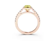 Fancy Yellow Emerald Cut Diamond Halo Engagement Ring Set in Rose gold with Pavé Band and Prong Setting
