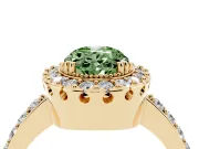 Fancy Green Oval Cut Diamond Halo Ring Set in Yellow gold with Pavé Shank and Prong Setting