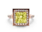 Princess Cut Halo Engagement Ring Setting for a Fancy Yellow Lab-Grown Diamond | Polished Halo Rim | Rose Gold