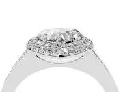 Heart Cut Diamond Halo Engagement Ring Set in Platinum with Solitaire Band and Prong Setting