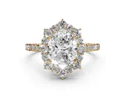 Oval Scalloped Halo Engagement Ring Setting | Single Row Pave | Yellow Gold