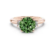 Fancy Green Three-Stone Round Cut Diamond Ring Set in Rose gold with Prong Setting and Plain Band