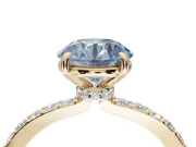 Round Hidden Halo Engagement Ring Setting for a Fancy Blue Lab-Grown Diamond | Pavé Band | Yellow Gold