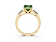 Fancy Green Asscher Cut Diamond Solitaire Ring Set in Yellow gold with Tapered Baguette Side Stones and Prong Setting