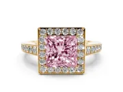 Princess Cut Framed Halo Engagement Ring Setting for a Fancy Pink Lab-Grown Diamond | Yellow Gold