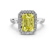 Emerald Cut Halo Engagement Ring Setting for a Fancy Yellow Lab-Grown Diamond | Pavé Twist Band | Sterling Silver