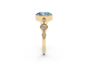 Fancy Blue Oval Cut Diamond Vintage-Inspired Milgrain Ring Set in Yellow gold with Marquise Stations of Round Accents