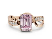 Emerald Cut Bypass Solitaire Engagement Ring Setting for a Fancy Pink Lab-Grown Diamond | Pavé Strands | Rose Gold