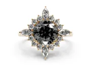 Round Cluster Halo Engagement Ring Setting for a Black Center | Yellow Gold