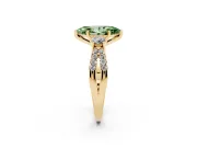 Fancy Green Marquise Cut Diamond Three-Stone Ring Set in Yellow gold with Pavé Split Shank and Prong Setting