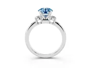 Fancy Blue Three-Stone Round Cut Diamond Ring Set in Silver with Prong Setting and Plain Band